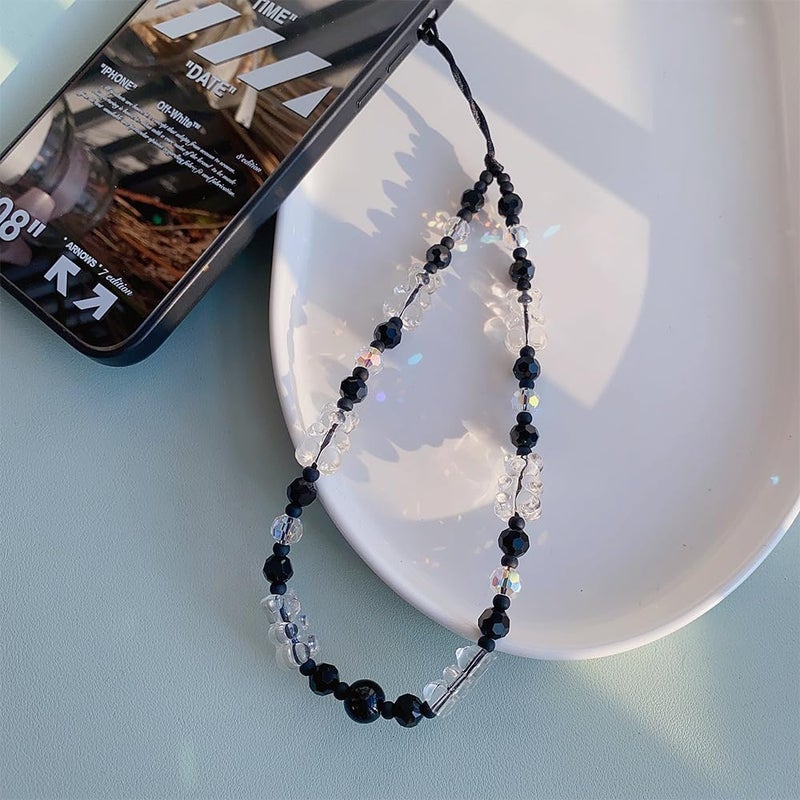 WCCH Beaded Phone Charm Y2K Kawaii Handmade Acrylic Phone Lanyard Wrist Strap for Camera Bag Airpods Keychain Charm Black and White Small Bear - Image 3